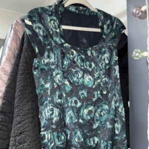 Ann Taylor Teal and Black Patterned Stylish Shirt